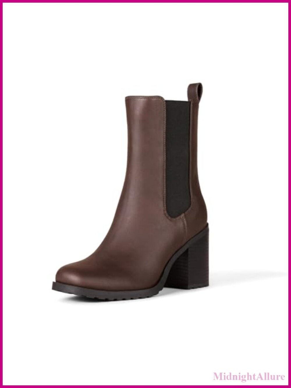 Mid-Calf Heeled Chelsea Boots Faux Nubuck Lug Sole Slip On